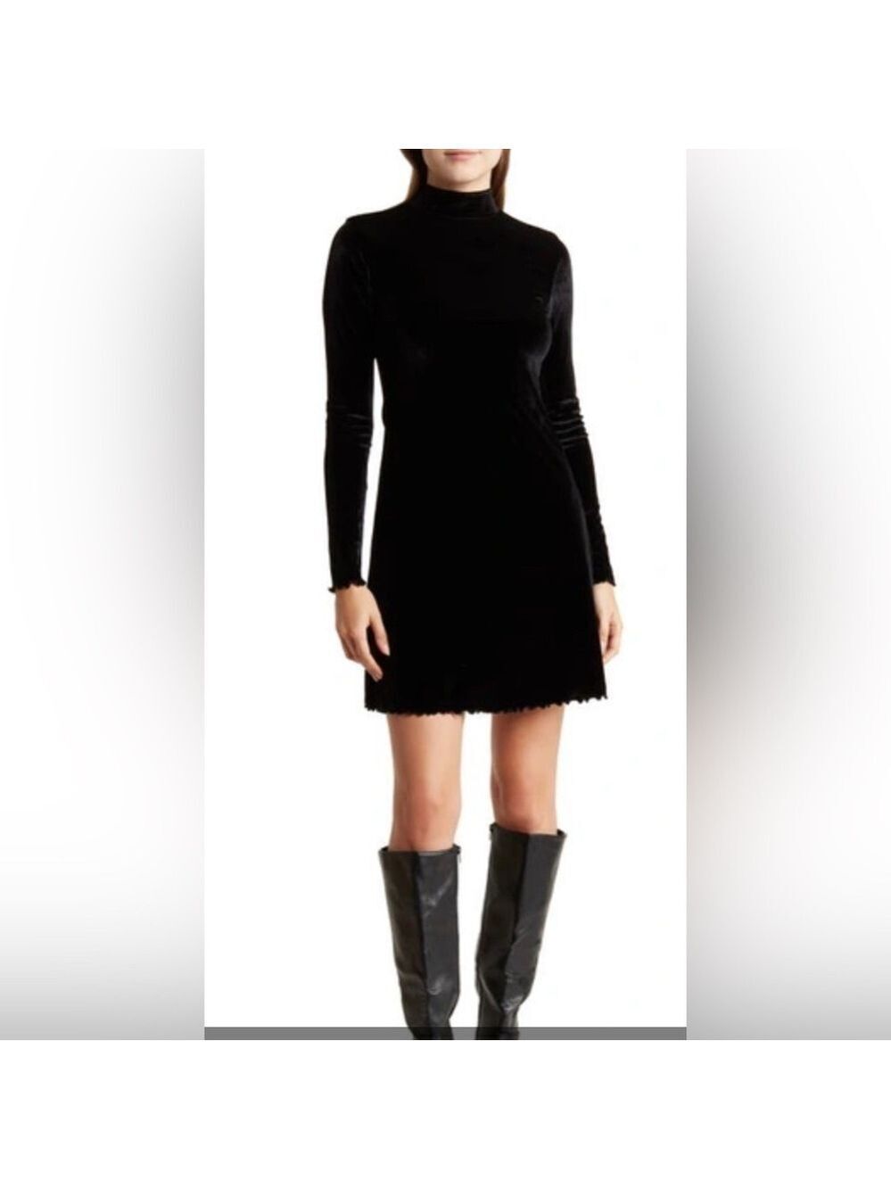 🔥NEW🔥 Nordstrom ABOUND Velvet VELOUR TRAPEZE Ling Sleeve Dress in Jet Black XS